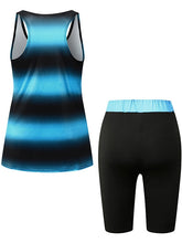 Women's Swimwear Swim Dress 2 Piece Plus Size Swimsuit 2 Piece Modest Swimwear Open Back Printing High Waisted Striped Blue Purple Vest Scoop Neck Bathing Suits New Vacation Fashion